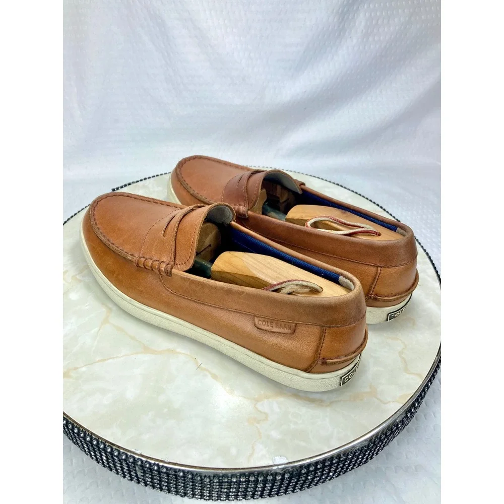 Cole Haan Grand OS Leather Penny Loafers Mens 8 Tan Office Preppy Slip On Shoes